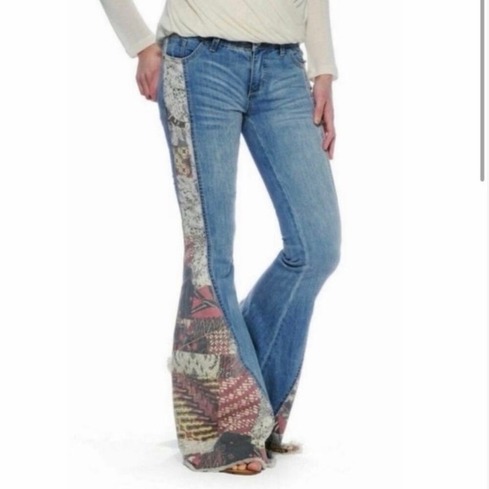 Rare Free People Bali Patchwork Flared Bell Bottom Style Jeans 31